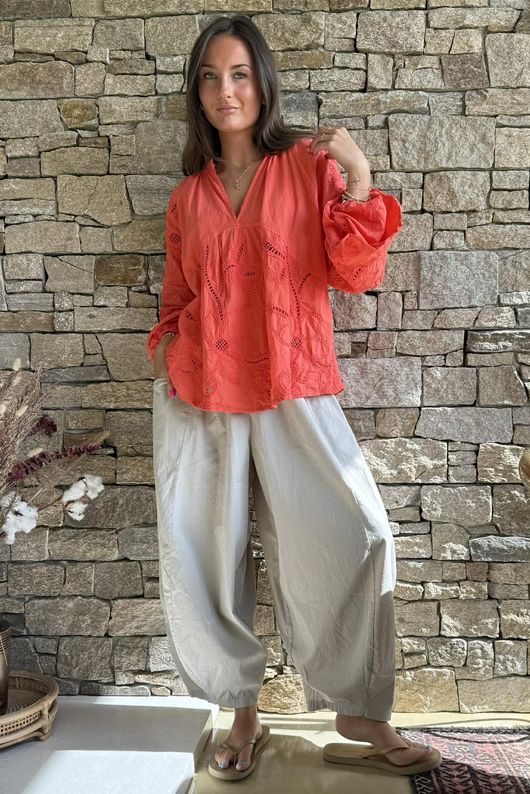 Ida Embroidered Smock Blouse Tomato /13=